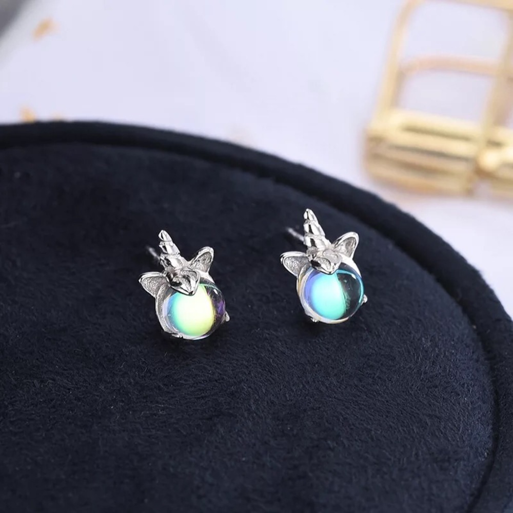 New Moonstone Unicorn Sterling Silver 925 Earrings set